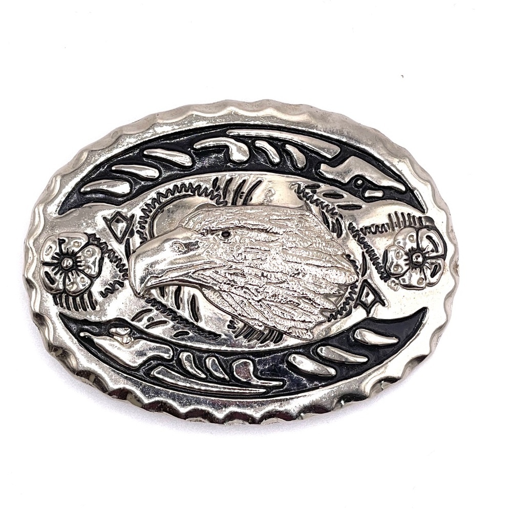 Silver Tone Bald Eagle Embossed Design Belt Buckle